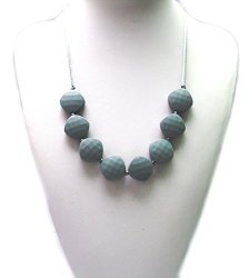 Silicone Teething Necklace - By Modern Ohana - Bpa Free Silicone Jewelry For Mom And Baby Diamond Square Textured Beads Dim Gray