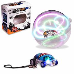 Windy City Novelties LED Micro Car Racers With Stunt Ball & Keychain Includes 2 MINI Micro Cars USB Charger Stunt Ball & Keychain Hook