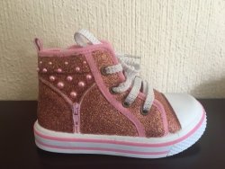 Dusty Pink Girls High Tops With Pearl Accents