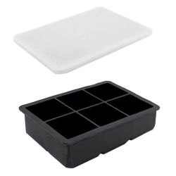 6 Slot Big Block Ice Mold Black Silicone Extra Large Ice Cube Tray With Lid