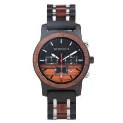 Dual Time Zone Ebony Red Wooden Watch E18-3