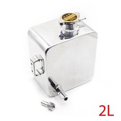 Soosee 2L Litre Polished Alloy Header Expansion Water Tank & Cap Water Header Tank Coolant Overflow Tank Reservoir Kit Silver
