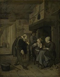 CaylayBrady Oil Painting 'after Jan Steen - An Itinerant Musician Saluting Two Women In A Kitchen Probably About 1770' Printing On Perfect Effect Canvas 30X38