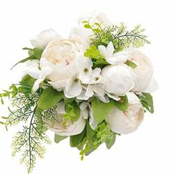 Jasion Artificial Peony Silk Flowers Bouquet Glorious Moral For Home Office Parties And Wedding Milk White