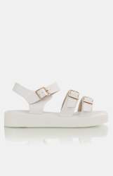 Ladies Buckle Detail Sandals - White - White UK 8