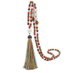 Moonsky Beads Necklace Chakra Boho Statement Long Chain Tassel Yoga Jewerly Handmade Fashion Jewelry Multicolor