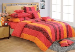 Yuga 3 Piece Set Of Red And Yellow Queen Size Cotton Bed Sheet With Pillow Covers YU-BD-1303-6