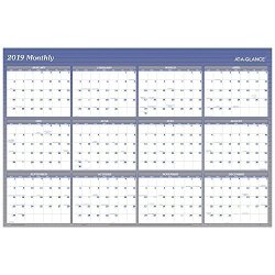 At-a-glance A1152-18 Yearly Wall Planner January 2019 - December 2019 48" X 32" Vertical Horizontal Erasable Reversible Blue A1152