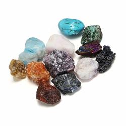 Crystaltears 12PCS Irregular Shape Raw Stones Gemstones Box Collection Natural Mineral Rock Specimen Crystal Kit For Reiki Tumbling Cabbing