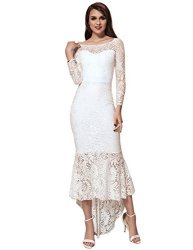 Ohyeah Women Solid Formal Lace Maxi Dress Long Sleeve Off Shoulder Elegant Party Gown Mermaid Dress