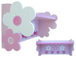 Wooden Flower Shelf With Knobs Pink & White