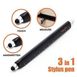 3-IN-1 Stylus Pen Executive Ruler Rubber Tip Pen Includes Capacitive Stylus Ballpoint Pen & Ruler Durable Metal Barrel And 6MM Rubber Tip Compatible With