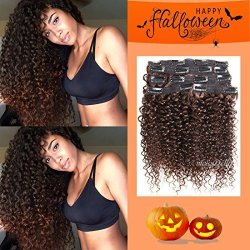 Jerry Curly Clip In Hair Extensions Human Hair Double Weft Top Grade 7A Brazilian Unprocessed Virgin Hair Clip Ins Dark Brown Hair Extensions Curly