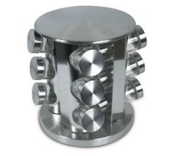 Rotating Kitchen Spice Rack Carousel 12 Jar Organizer - Silver