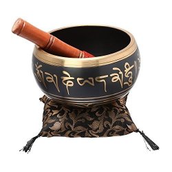ShalinCraft Shalinindia 5.5 Inches Hand Painted Metal Tibetan Buddhist Singing Bowl Musical Instrument For Meditation With Stick And Cushion-black