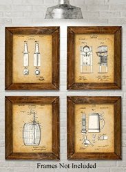Original Beer Patent Art Prints - Set Of Four Photos 8X10 Unframed - Great Gift For Home Brewers Or Man Caves