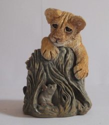 Lion Cub On Tree Stump "hide" - Savannah Wildlife Collection By Jackie Noakes