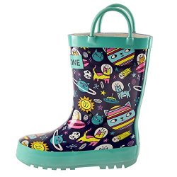 LONE CONE Children's Waterproof Rubber Rain Boots In Fun Patterns With Easy-on Handles Simple For Kids Intergalacti-cat 13 M Us Little Kid