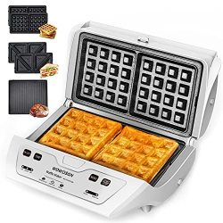 AICOOK Waffle Maker 3 in 1, Sandwich Maker with 3 Detachable Non-Stick  Plates