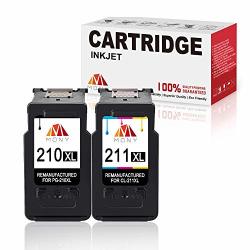 Mony Remanufactured Canon PG-210 CL-211 XL Ink Cartridges Black & Tri-color 2 Pack Replacement For Canon Pixma MP495 MP480 MP250 MP280 IP2702 MX340 MX410