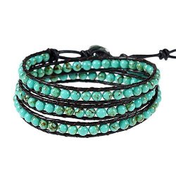 Minestone Bead Handwoven Turquoise Bracelets For Women men Fashion Handmade Jewelry Leather Wrap Bracelets Green