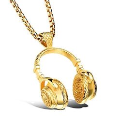 Keliay Mens Hip Hop Punk Style Microphone Earphone Pendant Necklace Best For Gift Gold