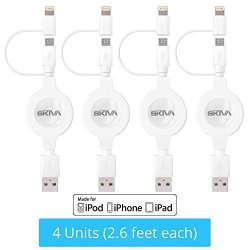 Apple Mfi Certified 4-PACK Skiva CORD2GO Duo 2.6FT 0.8M Retractable Flat Charge And Sync 2-IN-1 Cable With Lightning & Microusb Connectors For Iphone 7 6S Plus