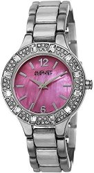 August Steiner Women's Swarovski Crystal-accented Watch - Mother-of-pearl Pink Dial Crystals Bezel On Silver Stainless Steel Bracelet - AS8135
