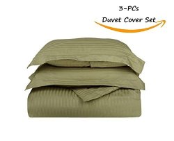 Hotel Luxury 3-PIECE Zipper Closure Duvet Cover Set {stripe Pattern} 400-TC Egyptian Cotton Quality Ultra Silky Soft Top Quality Bedding Collection By Vgi Linen