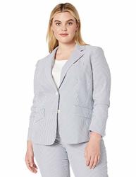Anne Klein Women's Size Plus Seersucker Jacket Moon Grey white 20W