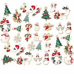Konsait 120Pack Christmas Charms Bulk Antique Silver Pendants Christmas Pendant Accessory Mixed Craft Supplies Beads Pendants for Necklace Bracelet Jewelry Making Crafting and Christmas Ornaments