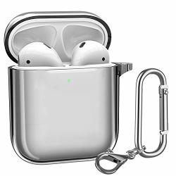 Atumtek Airpods Case Crystal Clear Protective Airpods Tpu Cover Compatible With Apple Airpods 1 2 Wireless Charging Case With Carabiner keychain Front LED Visible Shockproof