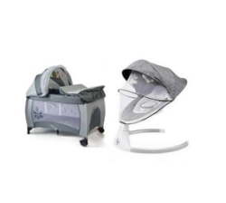 Baby Travel Cot With Folding Mattress - Grey And Electric Rocking Chair