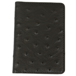 Slim Card Wallet - Premium Ostrich Leather - Magnetic Closure - Black