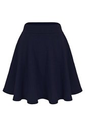 Basic Solid Stretchy Cotton High Waist A-line Flared Skater MINI Skirt S Navy
