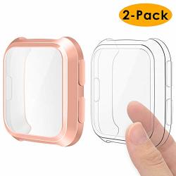 EZCO Compatible Fitbit Versa Screen Protector Case 2-PACK Soft Tpu Plated Case All-around Protector Screen Cover Bumper Compatible Fitbit Versa Smart Watch Rose Gold+clear