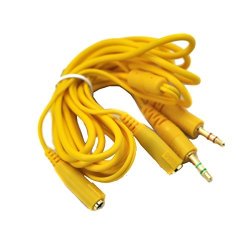 2 PLUGS-2 Jacks Microphone Audio Extension Cord 3.5MM Cable For Computer Gaming Headphone Headset 5.8 Foot 170CM Yellow