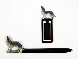Hand Painted Gray Wolf Letter Opener Bookmark Set Set Of 2 831