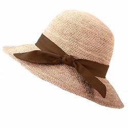 Riona Women's Summer Hand-woven Foldable Wide Brim Fisherman 100% Raffia Straw Sun Hat C002_COFFEE
