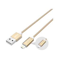 UNITEK 1.5M 2-IN-1 USB To Micro USB And Lightning Cable Gold