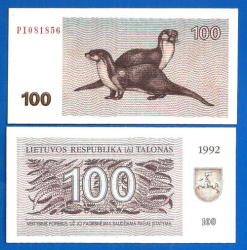 Lithuania 100 Talonas 1992 Unc Litu Animal Litas Europe Banknote