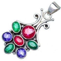 Sterling Silver Pendant - Ruby Emerald & Sapphire - Dreams Collection