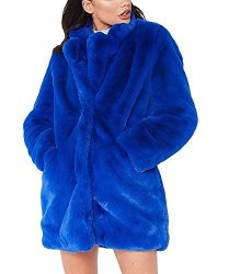 Long Faux Fur Coat Winter Warm Vintage Thick Fox Fur Jacket Outerwear For Women Blue M