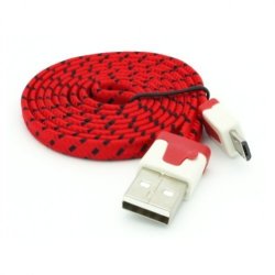 Selna Red 3FT Premium Braided Flat Micro USB Cable Data Sync Wire For Samsung Galaxy Round - Samsung Galaxy Tab 3 10.1 GT-P5210