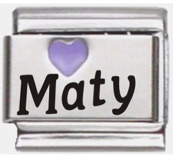 Maty Purple Heart Laser Name Italian Charm Link