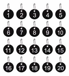 Number Key Chain Dedoot 20 Pack 35MM Round Key Number Tags Number Key Ring Plastic Id Tags Numbers 1-20 For Dormitory Keys House Lockers -black