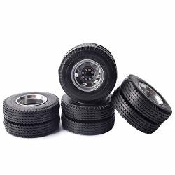 Front&rear Rubber Low Loader Wheels With Aluminum Rims For Tamiya 1 14 Rc Tractor Trailer Truck Tyres Replacement 4REAR Wheels & Tires