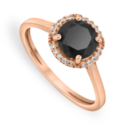 Rose Gold Black Sapphire Round Halo Ring