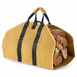 Lbg Products Heavy Duty Canvas Log Carrier Storage Carrying Bag Durable Large Firewood Tote Carrier Wood Holder Handle & Security Strap Camping Outdoor Fireplace