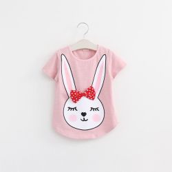 Rabbit Cartoon T-shirts For Girls - Pink 5t